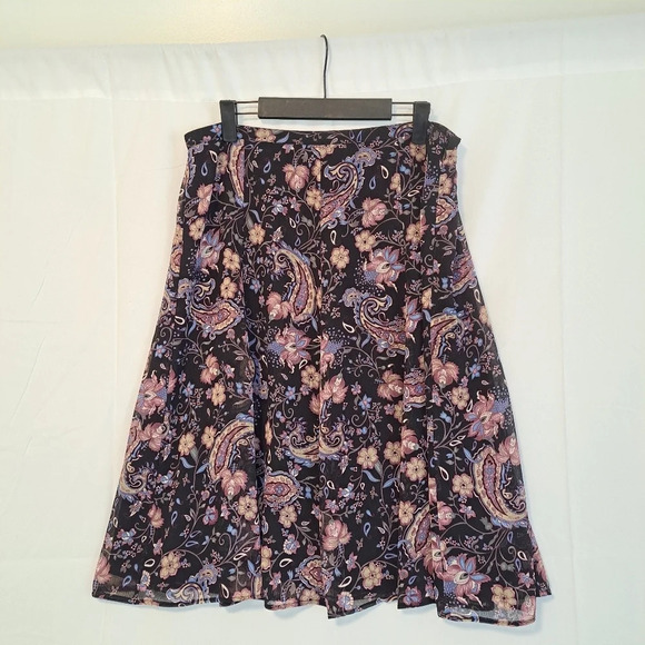 Jaclyn Smith Black Multicolor Paisley Floral Flowy Midi Skirt Size Large - Picture 1 of 7